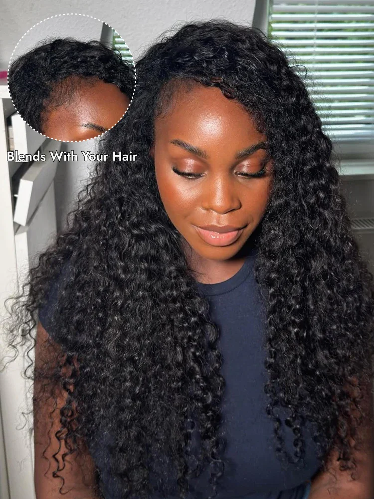 V Part Wigs Human Hair Glueless No Leave Out Upgrade Brazilian Curly Deep Wave Wigs For Women 220 Density Natural Color