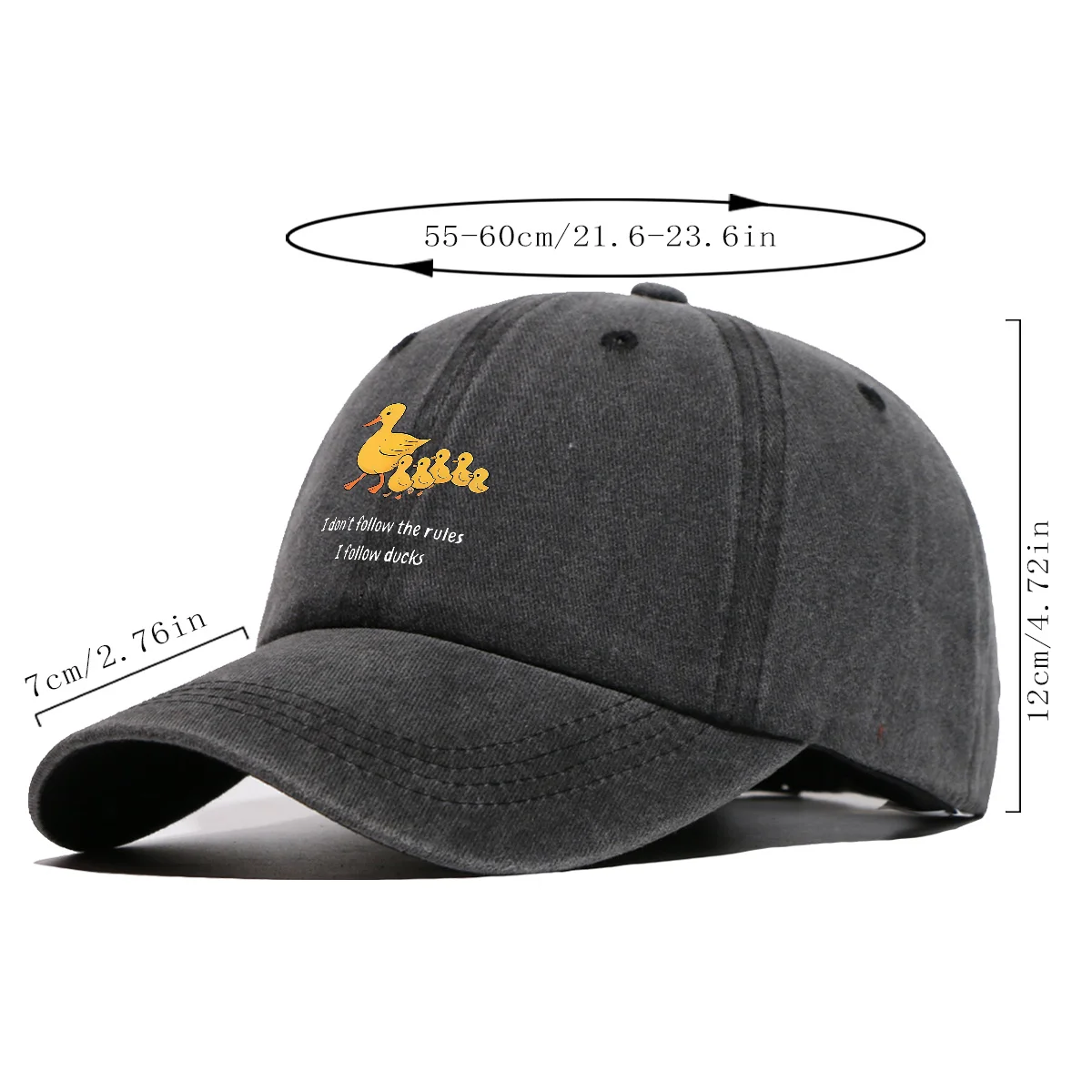 1pc Cartoon Mother Duck with Five Ducklings Print Baseball Cap, Retro Glitch Art Style Striped Background, Funny Slogan 