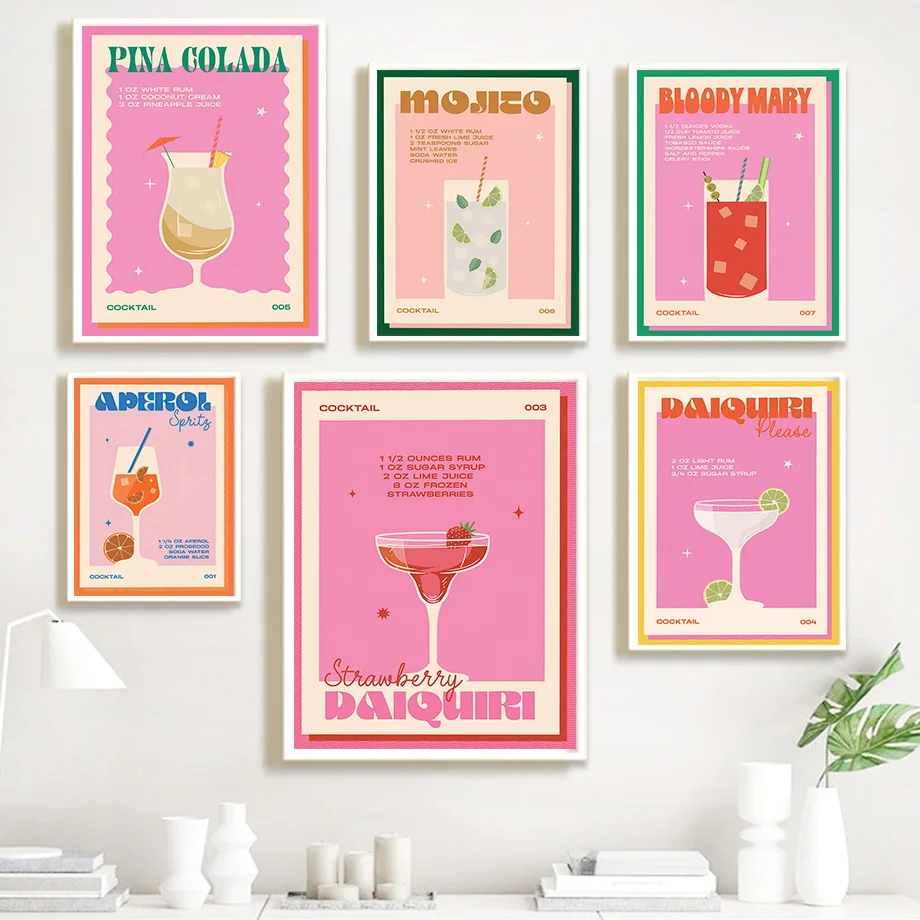 Colorful Cocktail Mojito Martini Margarita Orange Juice Wall Art Print Canvas Painting Poster Pictures For Modern Home Bar Decor