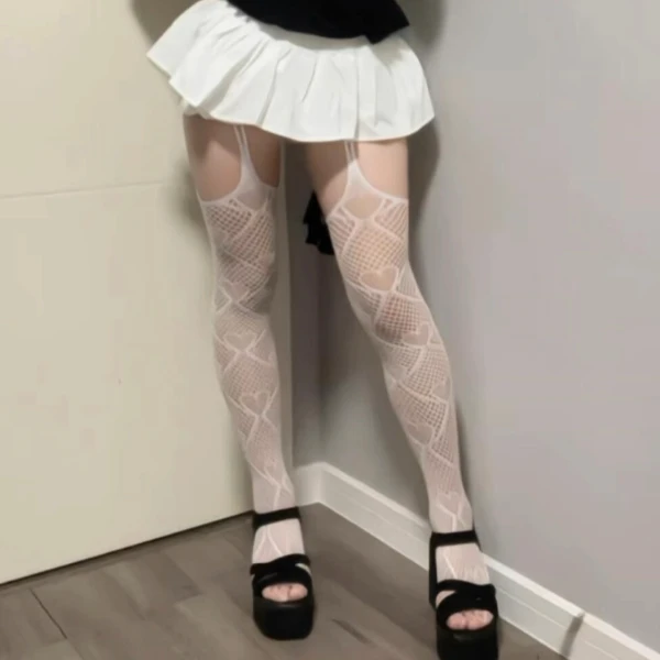 

Young Women White Suspender Socks Sexy Tights Female High Waisted Pantyhose Breathable Underwear Mesh Erotic Bodystockings