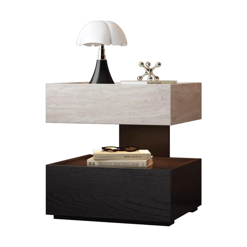 

Travertine Silence Medieval French Lighted Bedside Table, Suspended Bedside Table, Bedside Storage, Modern Simple Storage