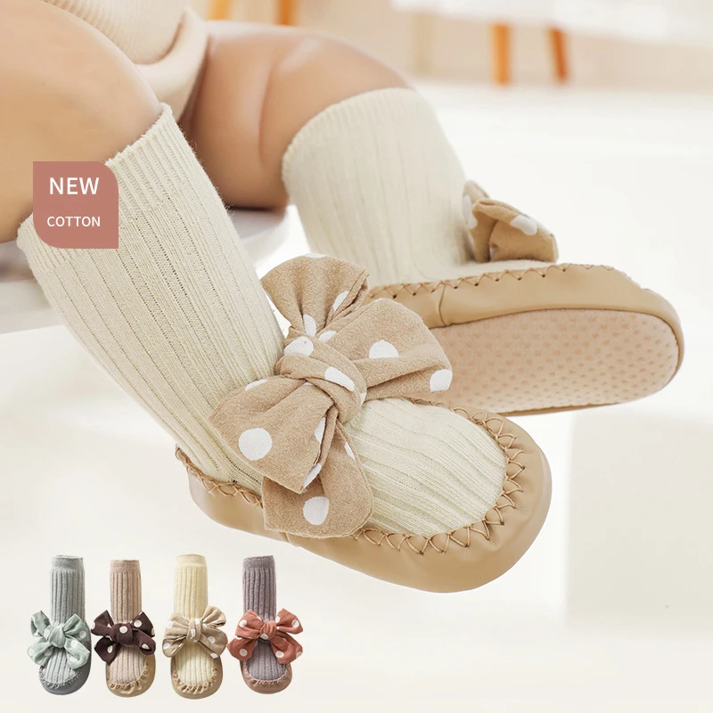 

MILANCEL New Spring Baby Floor Socks Toddler Dot Three-dimensional Bow Antiskid Shoe Socks