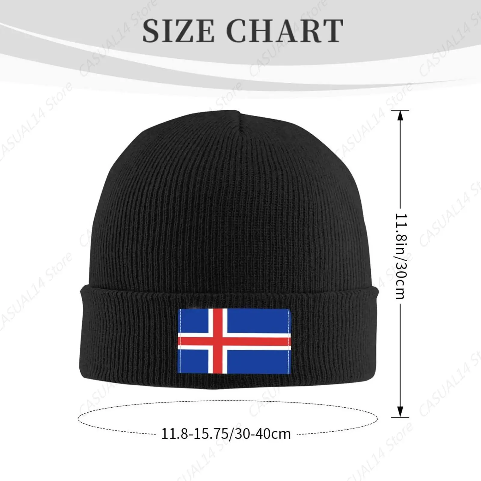 The Icelandic Flag Knit Hat Adult Outdoor Skull Cap Warm Knitted Hat Autumn Winter Classic Beanie Hat Black