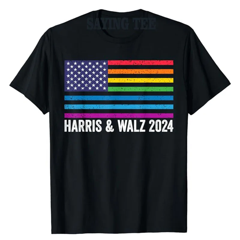 

Harris Waltz 2024 Election Kamala Harris Tim Waltz 2024 T-Shirt Lgbt Rainbow Us Flag Graphic Outfit LGBTQ Novelty Campaign Tees