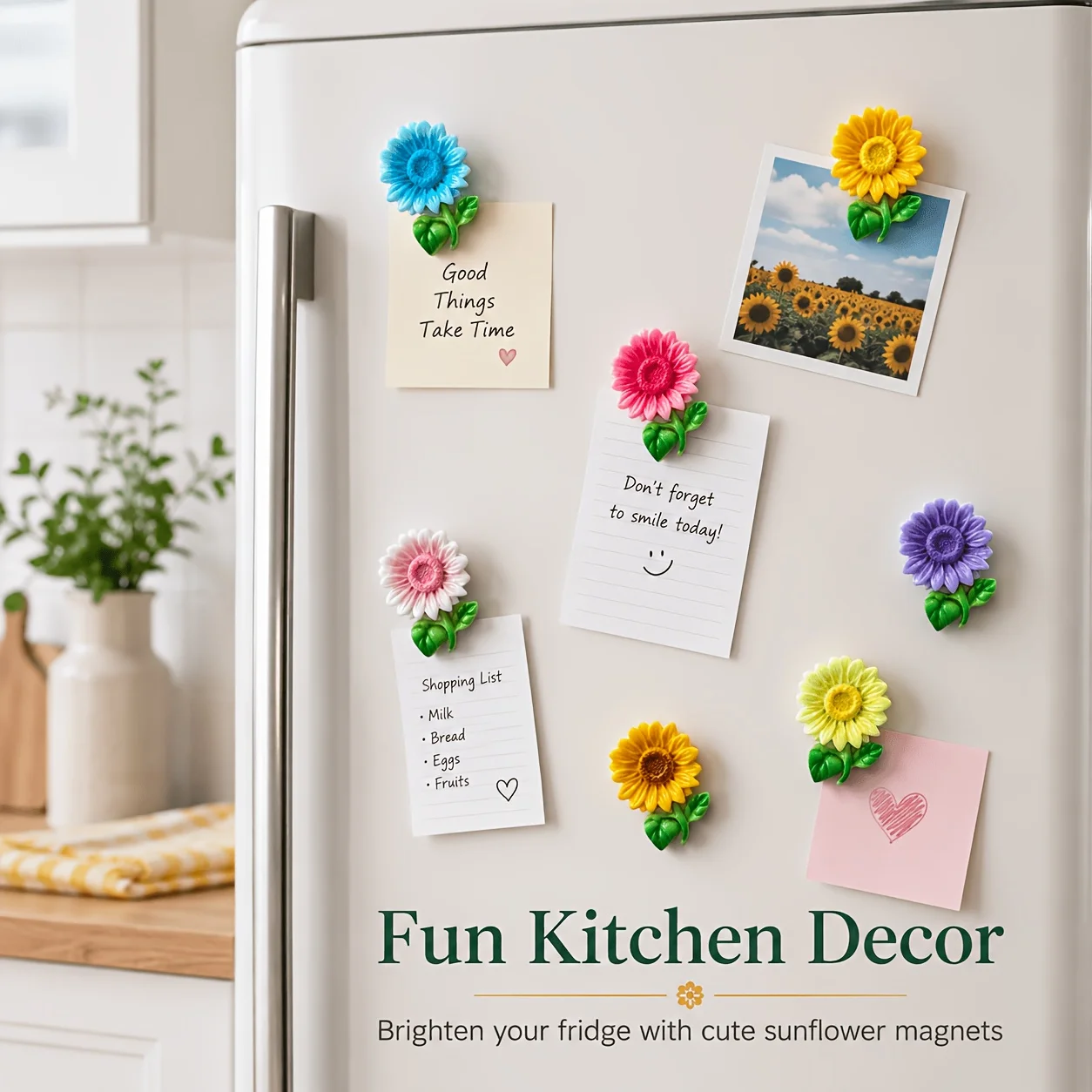 6/7 Pcs Colored Sunflower Resin Refrigerator Sticker, Suitable for Kitchens, Whiteboards, and Storage Cabinets