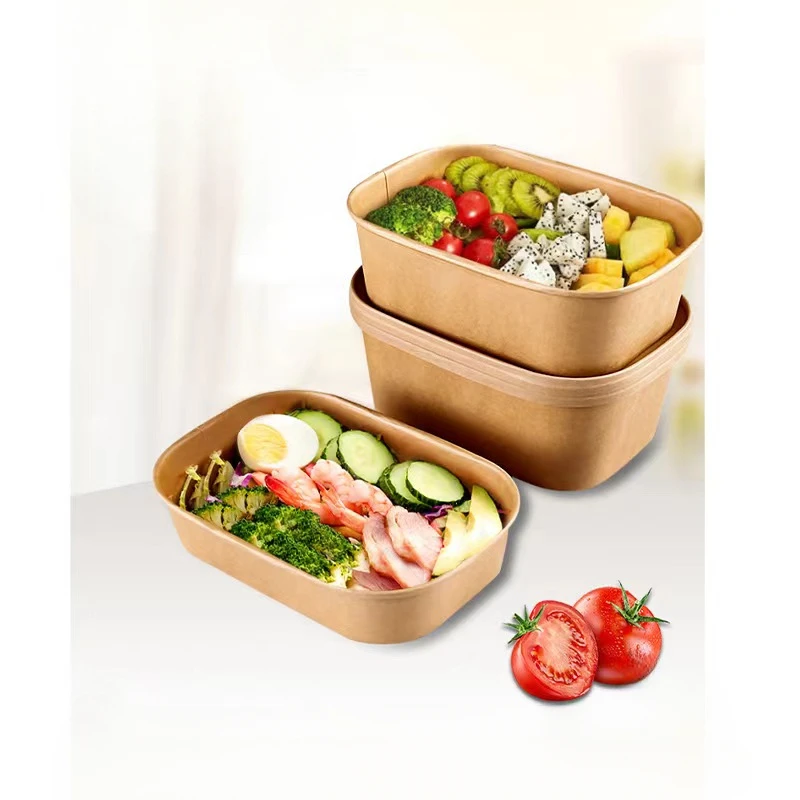 Disposable Kraft Paper Bowls  Rectangle Food Containers Salad Bowls Take Outfood Boxes Party Supplies Kitchen Accessories