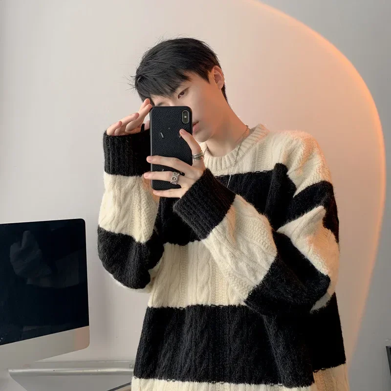 

2025 Men Sweaters Long Sleeve Pullovers Jumpers O Neck Flat Knitted Spliced Loose Fit Male Standard Wool Slight Strech Casual