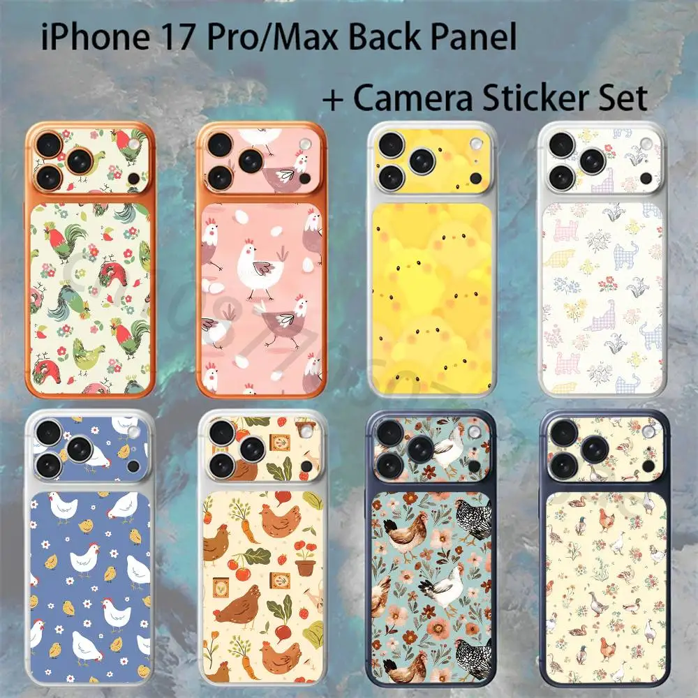 

Cute Chicken Flower Pattern For iPhone 17 Pro /Max Battry Back Cover with Camera Decal Skin Rear Protective Sticker Film