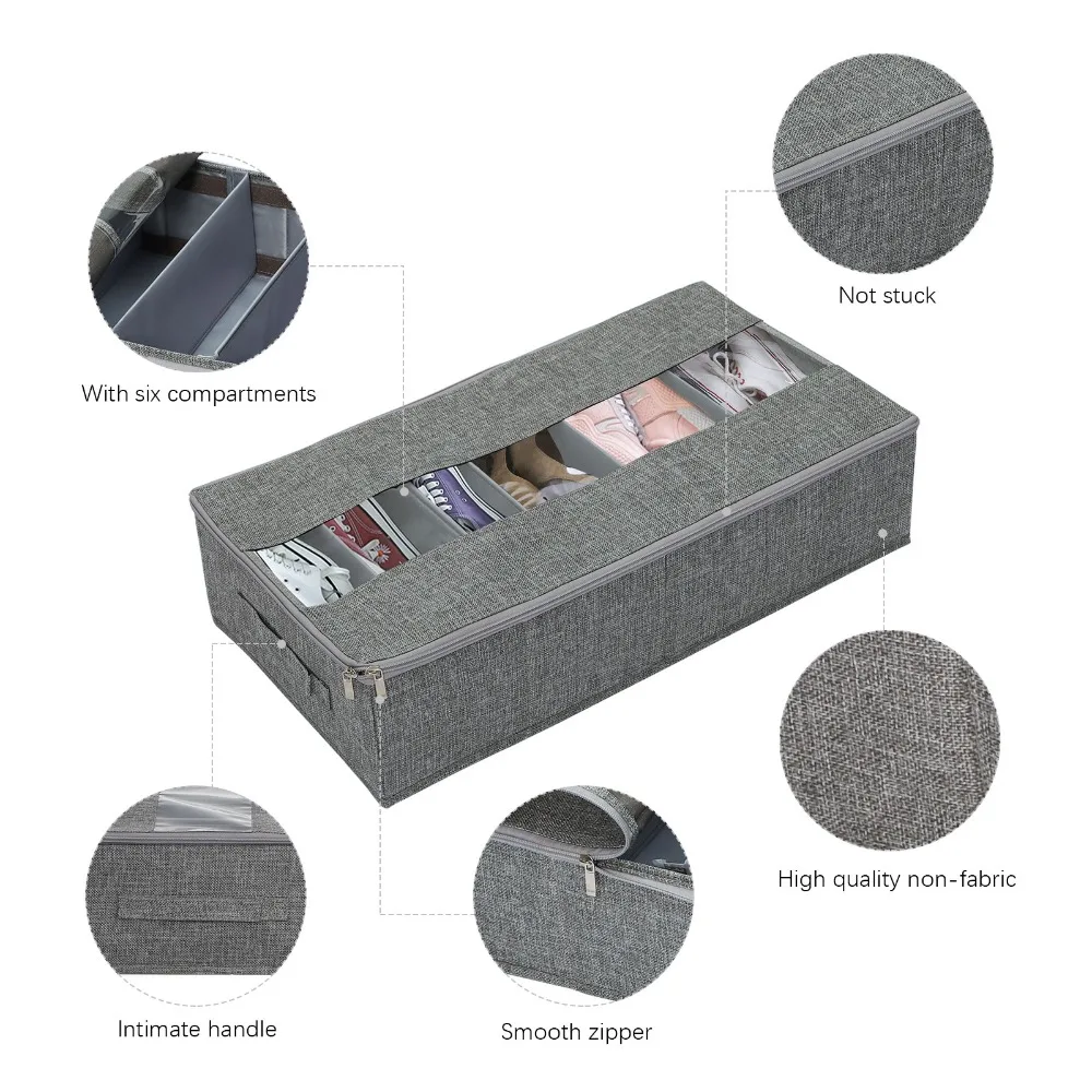 

Foldable 6-grid Shoe Box Transparent Cotton Linen Storage Box Washable Non-woven Storage Organizer Home Organization