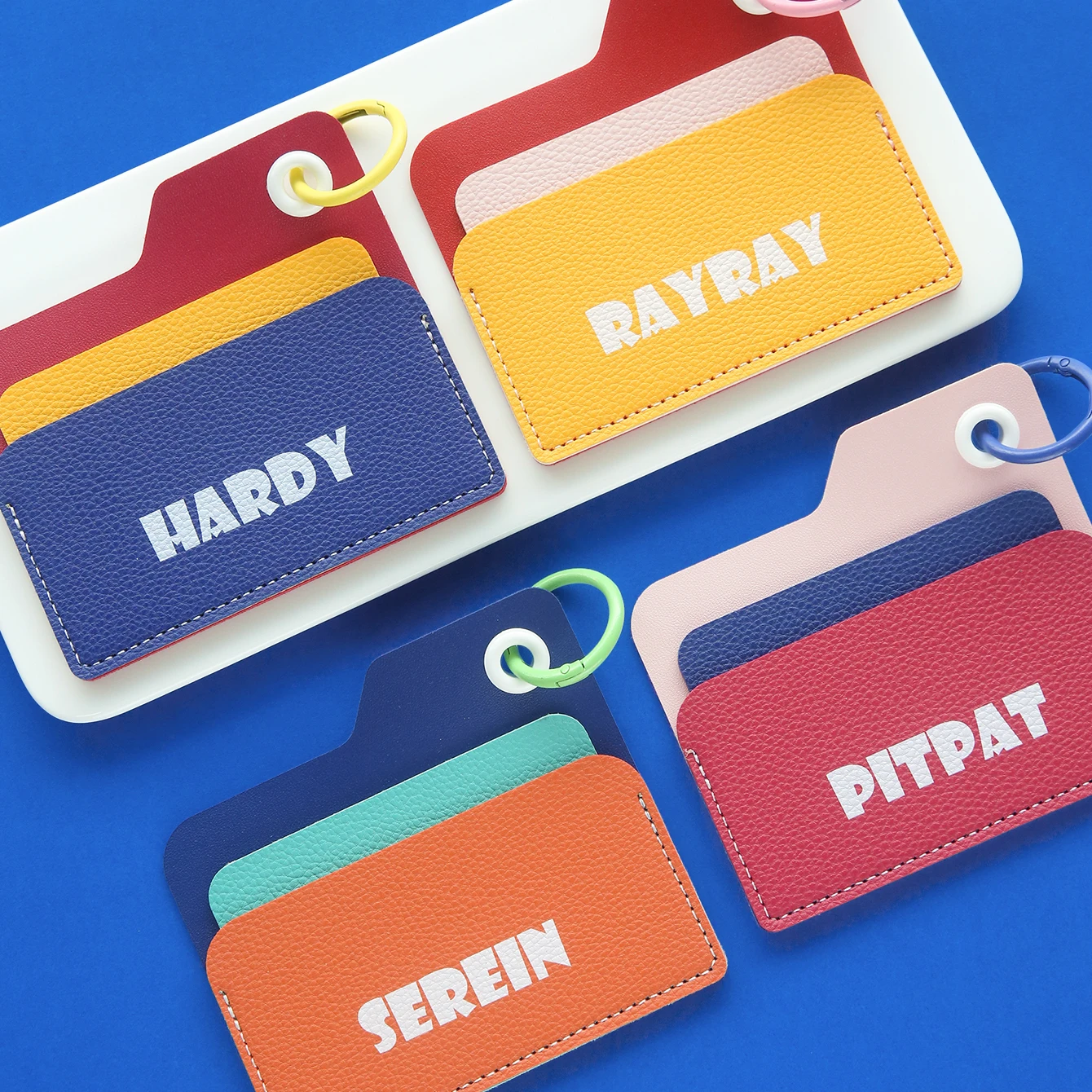 Personalized Custom Name Color Block Leather ID Card Holder Custom Name Anti lost luggage tag Personalized travel gifts