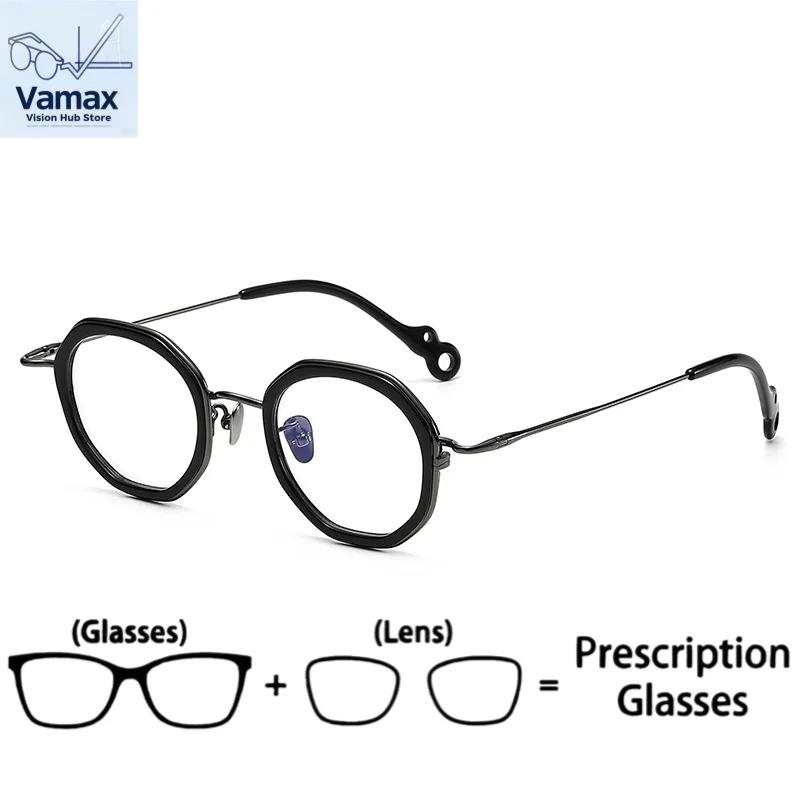 

VAMAX Polygon Circle Element Chic Vintage Pure Titanium Eyeglasses Frame Unisex