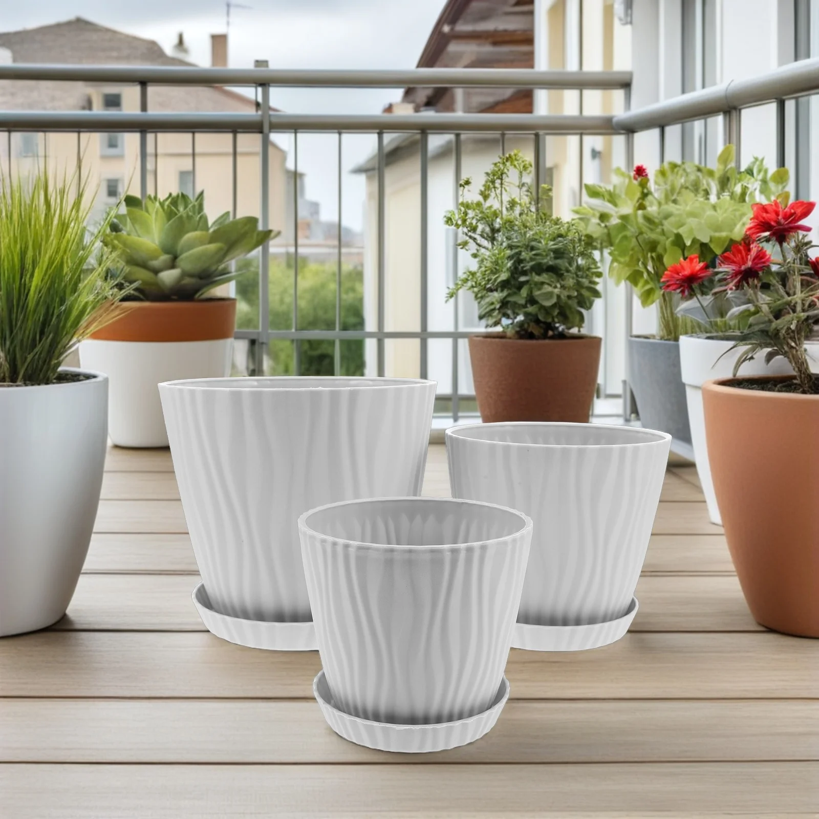 

3pcs Succulent Planter Bowl Flowerpots Plastic Plant Pots Durable Lightweight Weather Resistant Garden Outdoor