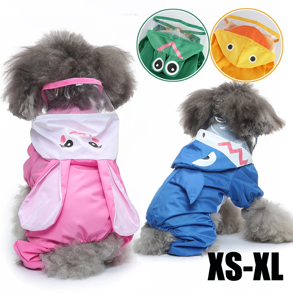 Rabbit Frog Duck Shark Shape Pet Dog Polyester Puppy Waterproof Four-Leg Raincoat Doggie Hooded Rain Gear Jumpsuit Rainwear Suit