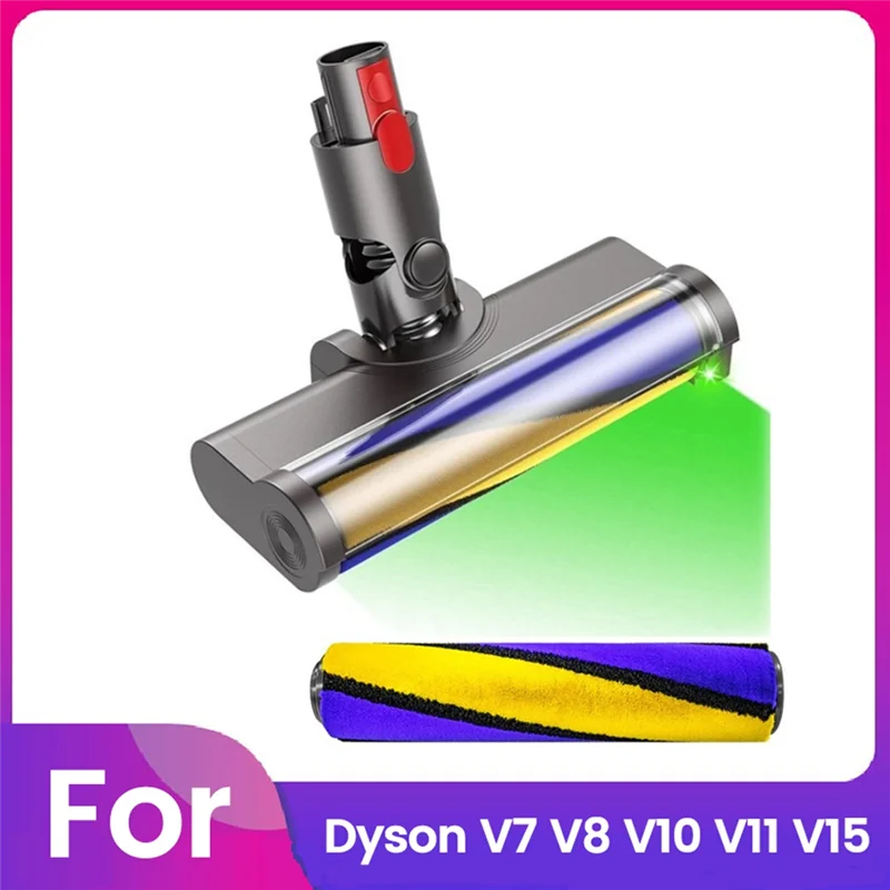 

AEE8-Roller Brush Head Replacement For Dyson V7 V8 V10 V11 V15 Vacuum Cleaner Parts Hardwood Floor With Green Dust Light