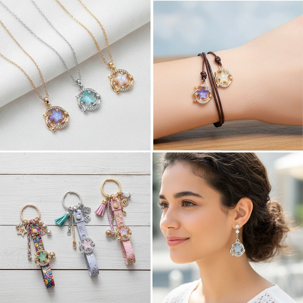  2/10 Stück neue Stern- und Mond-Anhänger aus modischer Legierung für DIY handgefertigte Halsketten, Armbänder und Schmuckherstellung, Zubehör für Bastelarbeiten. – Detail 5