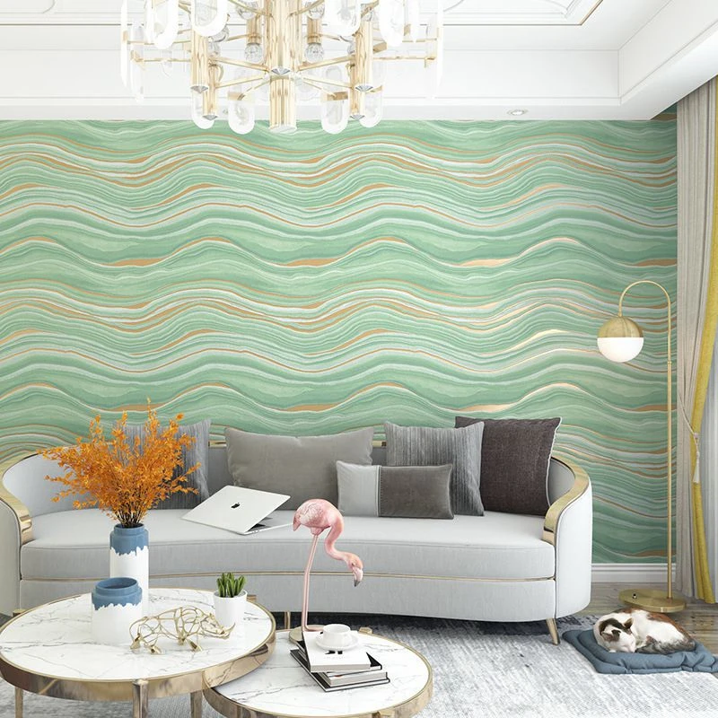 Light Gray 3D Curve Stripe Background Wall Wallpaper For Bedroom Living Room Hotel Modern Deerskin Velvet Embossed Wall Stickers