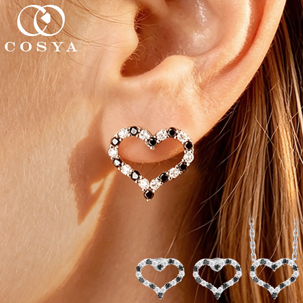 

COSYA Certified Black Moissanite Necklace/Earrings Set S925 Silver For Women Lab Diamond Wedding Dainty Fine Jewelry