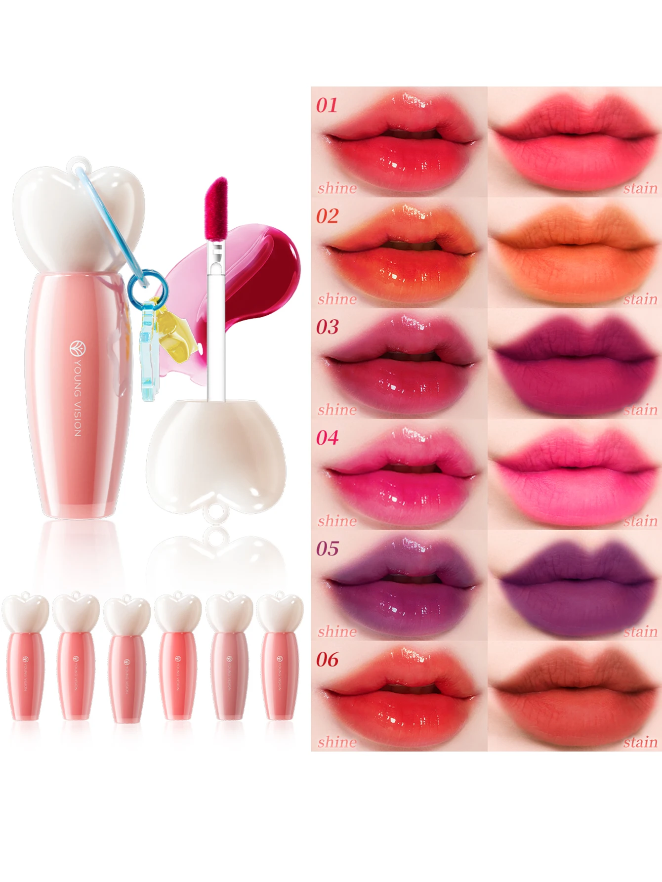 6 Colors Portable Glossy Lip Tint - Long-Lasting Color with Moist Shine, Perfect for Travel, Daily Use, Gifting or Everyday Glam