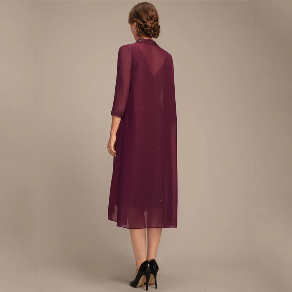 Simple Burgundy Mother of the Bride Dresses Exquisite Wedding Party Gowns Zipper Back 3/4 Sleeve New 2025 Vestido De Customized