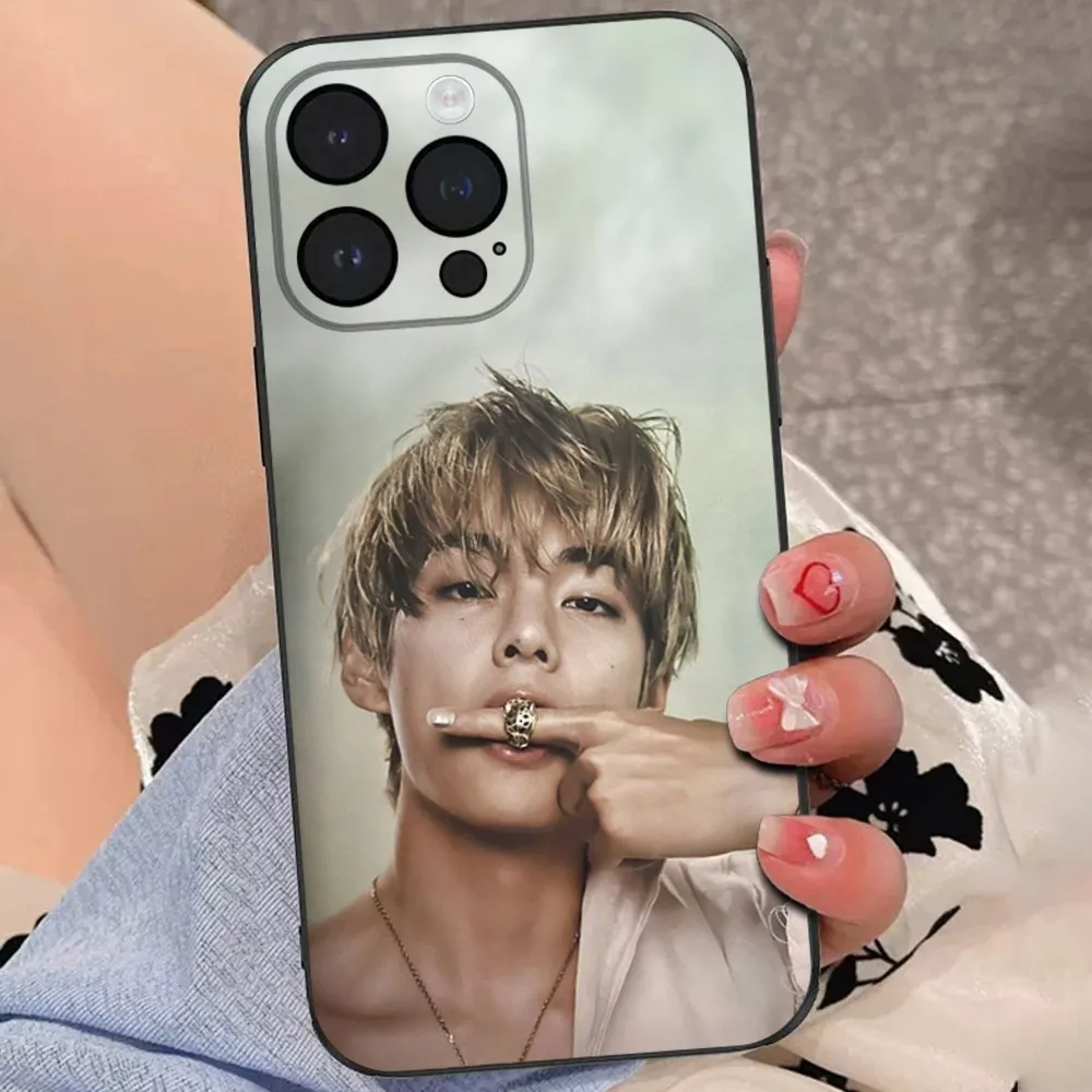 Singer Kim T-Tae H-Hyung V Phone Case For iPhone 15,14,13,12,11 Plus,Pro,Max,XR,XS,X,7,8 Plus,SE,Mini Soft Black Cover