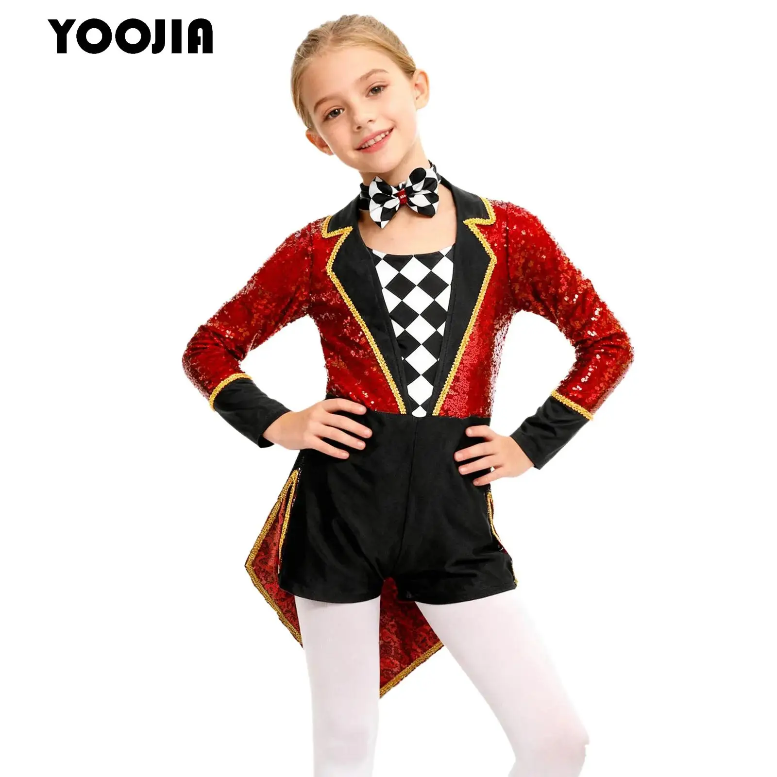 

Halloween Magician Cosplay Costume for Boys Girls Circus Ringmaster Sequin Tailcoat Jackets Outwear with Magic Accessories Set