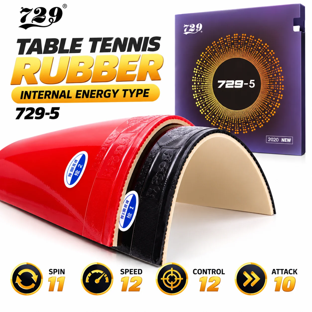 Friendship 729-5 Table Tennis Anti-Adhesive Rubber Sticky Table Tennis Racket Rubber with Sponge for Fast Attack and Loop Type Play, Suitable for Forehand and Backhand Table Tennis Rackets, Ideal for Daily Training and Offensive Playing Styles
