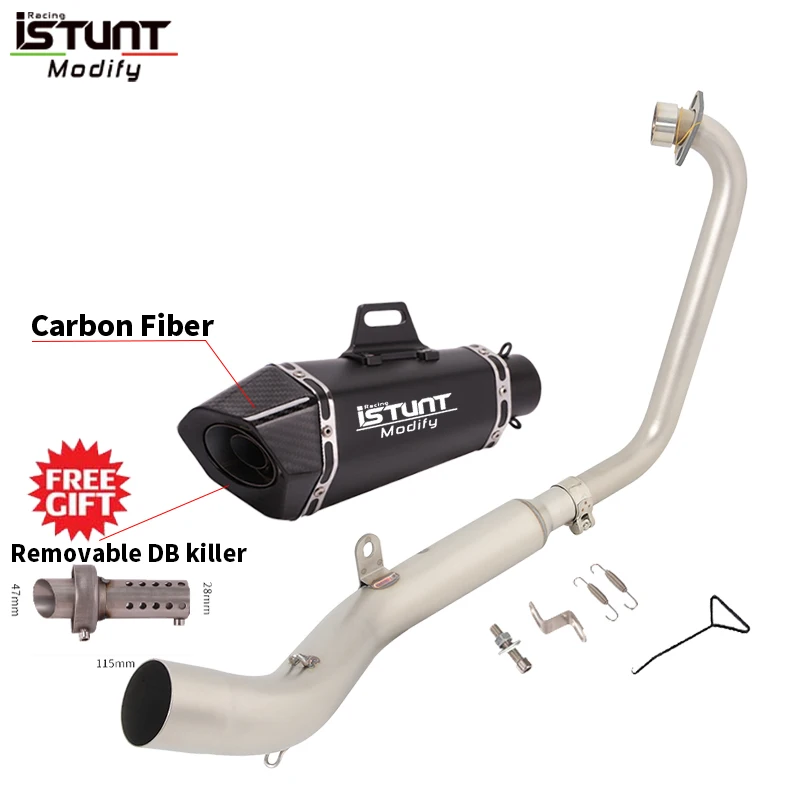 Sistema Scarico Acciaio Inox Per Zontes ZT125 U1 G1 Z1 Z2 2021-2025 – Marmitta Con Tubo Collegamento, Finto Carbonio