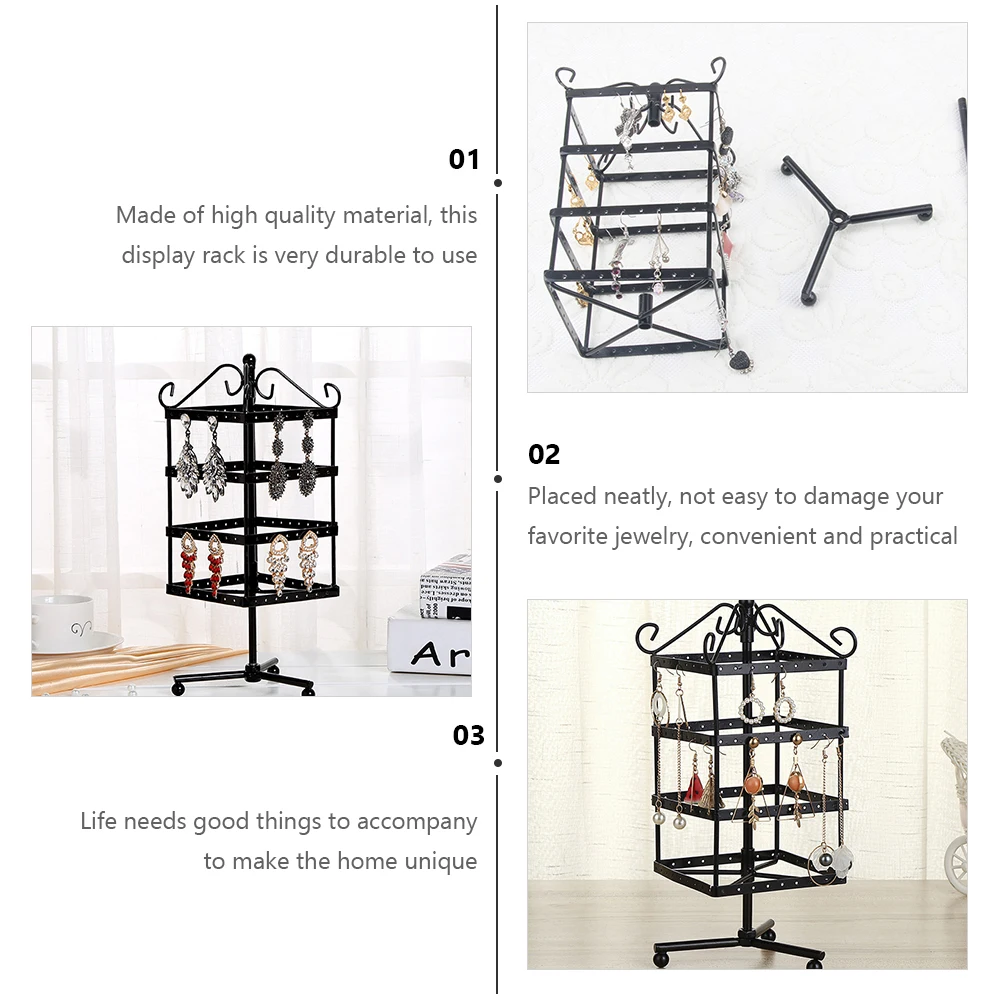 

1 pc Square Jewelry Rack Iron Earring Holder Black Metal Spinning Display Storage For Gifts Birthday Housewarming