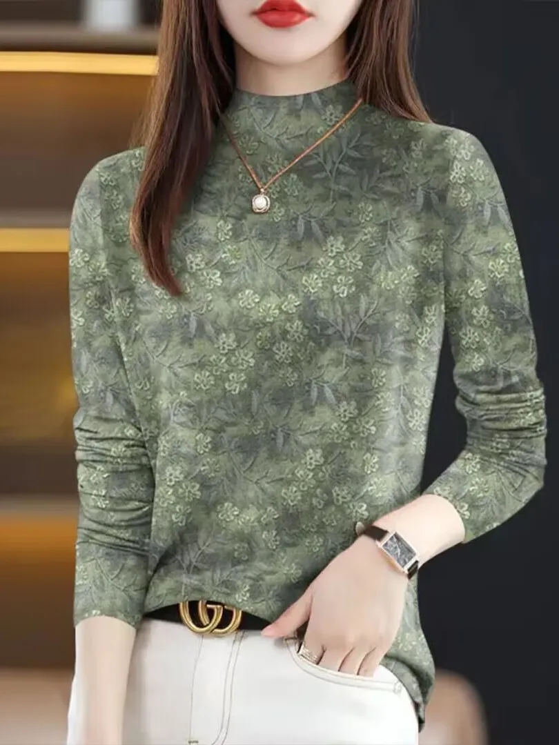 Camiseta Larga de Talla Grande para Mujer, Nueva Colección Primavera 2026, Antienvejecimiento, Cubre el Vientre, Estilo Étnico de Alta Gama para el Trabajo...