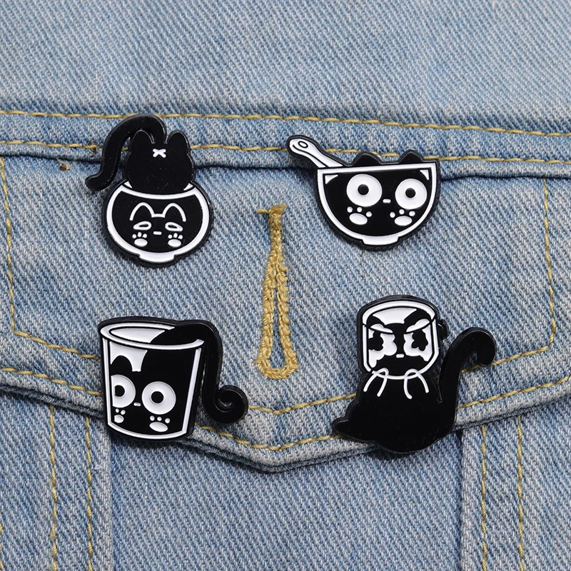 27 Types Cat Shape Enamel Pins Black Cats Animal Lapel Badge Clothes Shirt Decorative Brooches Punk Gothic Style Kitten Pin Gift
