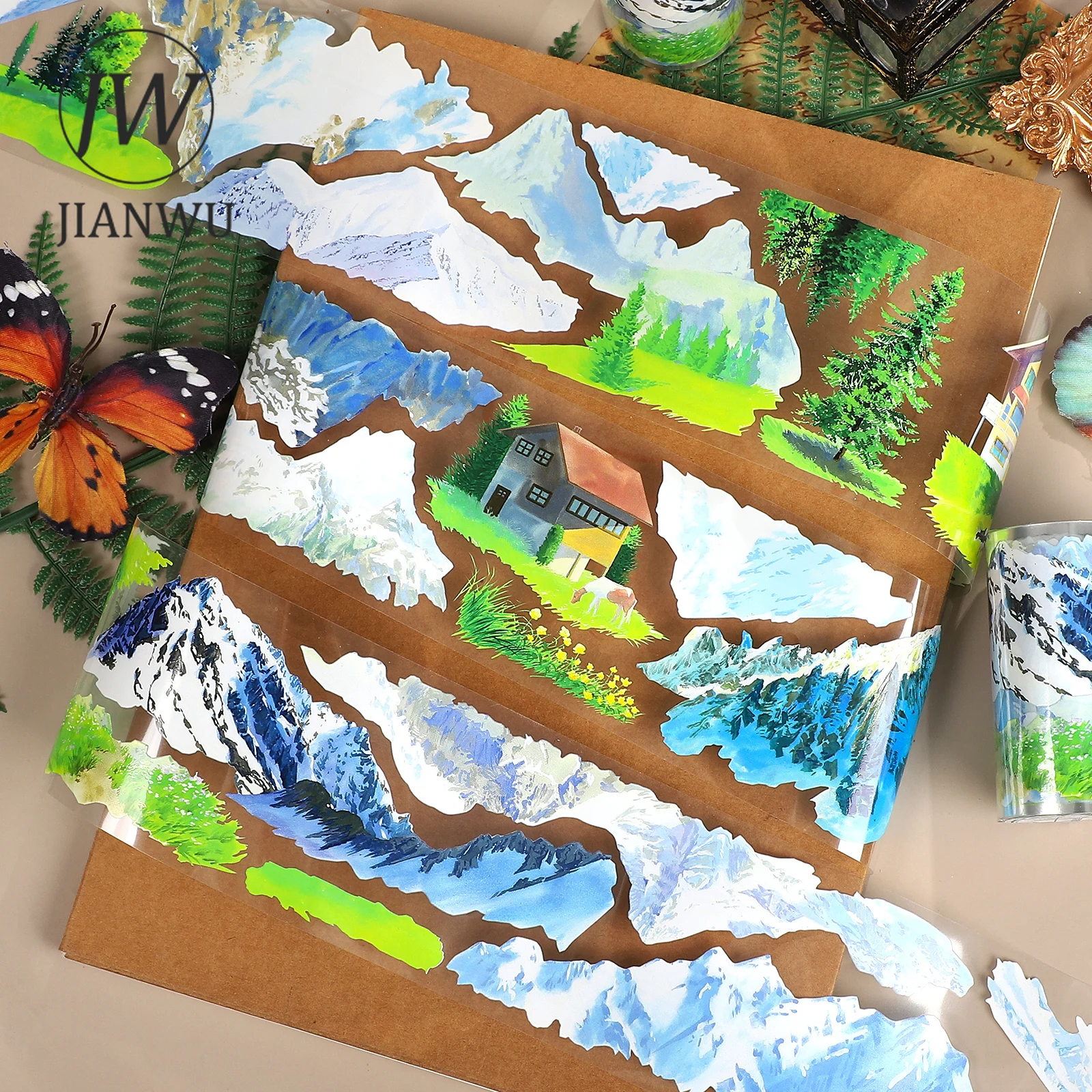 JIANWU 70mm*5.2m Vintage Tree Snow Mountain Landscape Material Collage Scrapbooking PET Tape Creative DIY Journal Stationery