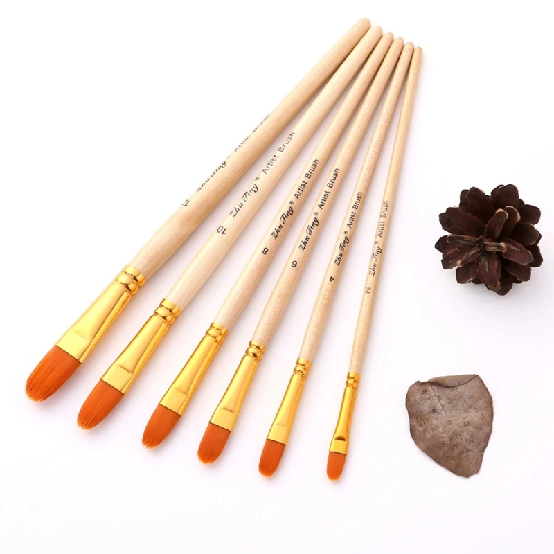 Artist Paint Brush Set Painting Brush Round and Flat Tips Nylon Hair Brush D5QC