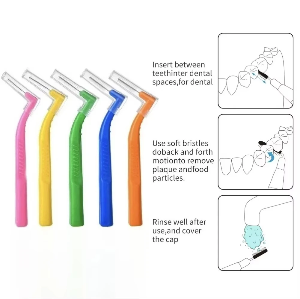 200Pcs L Shape Orthodontic Interdental Brushes Toothpick Oral Hygiene Teeth Whitening Mini ToothBrush Bracket Cleaning Travel