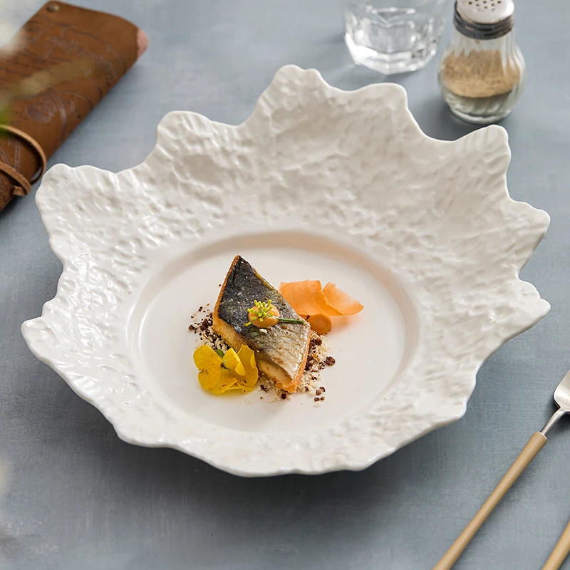 

Ceramic Rock Irregular Coral Plate Household Cold Dish Restaurant Fruit Salad Snack Plate Molecular Gastronomy Special Tableware
