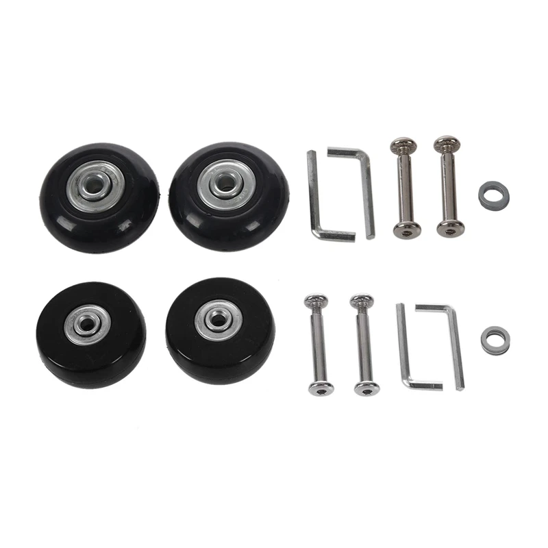 4 Set Luggage Suitcase / Inline Outdoor Skate Replacement Wheels Black 45X19mm & 50X20x6.1 Mm