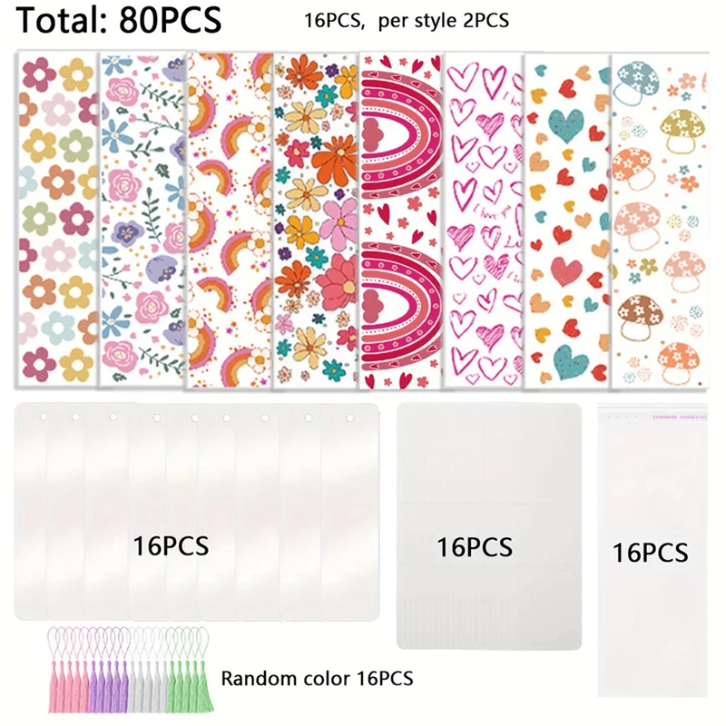 AT02-16Pcs Acrylic Bookmark Blanks ,Blank Bookmarks Waterproof UV DTF Transfers Stickers For DIY Crafts Hanging Tag Gift