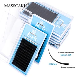 MASSCAKU sell super comfortable natural faux mink individual false lashes ellipse flat eyelashes extension supplies