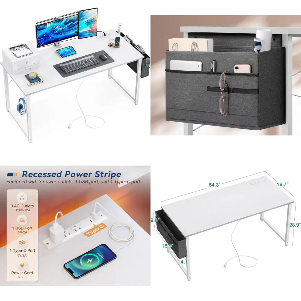 

Large Modern Home Office Desk with Built-in Power and USB Ports for Gaming and Writing