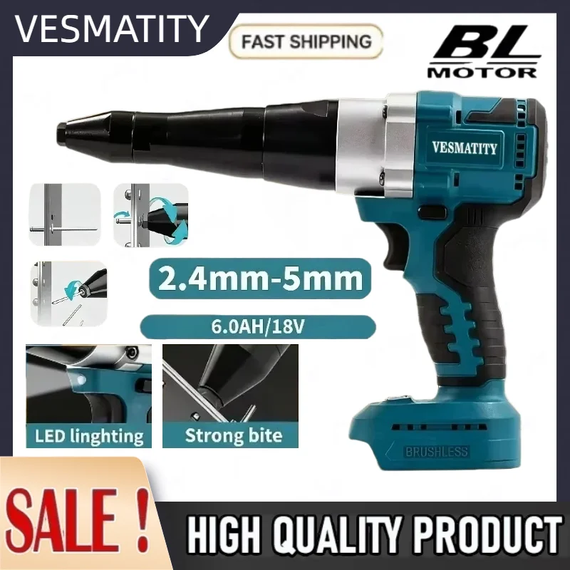 Cordless Electric Rivet Gun LED Multifunctional Rivet Nut Gun Automatic Riveting Brushless Tool For Makita Battery
