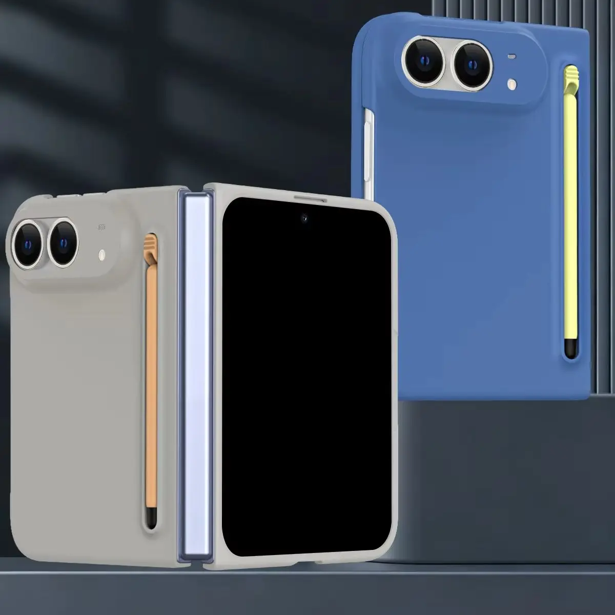غطاء S-Pen مطفي لهاتف iPhone Duo Fold مع واقي شاشة زجاجي مدمج، مريح للبشرة ومضاد للبصمات