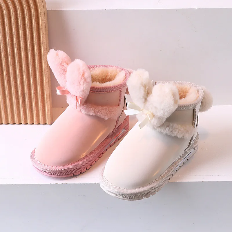 Cute Cartoon Rabbit Ear bambini stivali da neve inverno 2022 nuove ragazze scarpe da neve in cotone stivali da principessa caldi nouveau en hiver