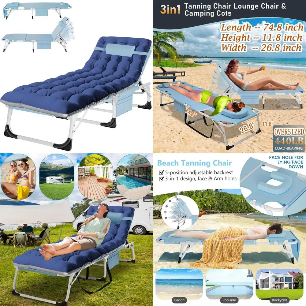 

Сверхмощное складное кресло-шезлонг емкостью 500 фунтов, регулируемое и портативное для использования в патио