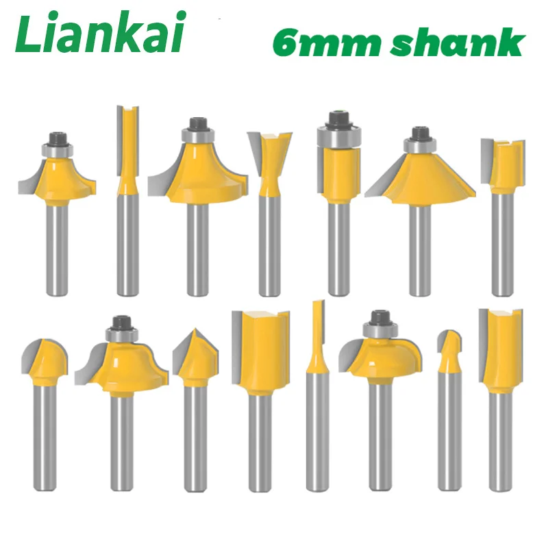 Liankai 1pc 6mm Shank Router Bit Straight T Bit V Flush Trimming Cleaning Round Corner Cove Box Bits Milling Cutter for Wood