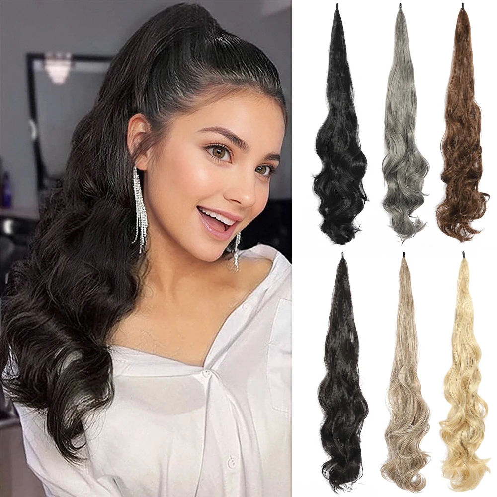 

30Inch Synthetic Long Layered Curly Ponytail Hair Extension Flexible Wrap Around Clip in Hair Black Blonde Hairpiece for Women