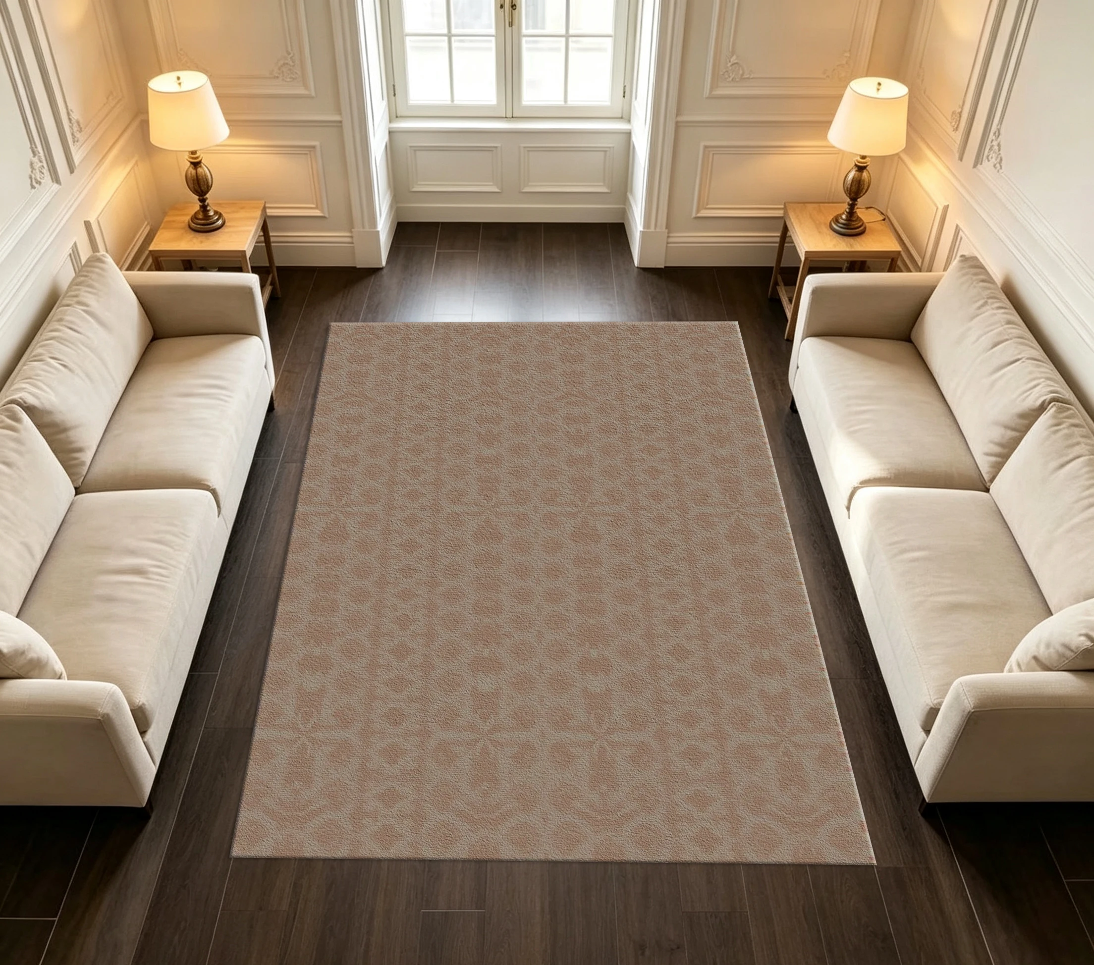 Neutral Taupe Subtle Brocade Pattern Carpet, Soft Vintage Style Living Room Floor Rug