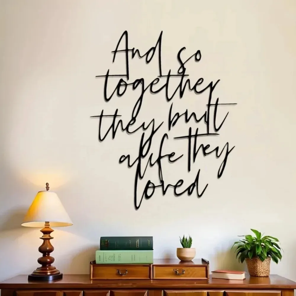 **Metal Wall Art Handwritten Quote Industrial Decor Matte Black 2D Flat Panel Living Room**