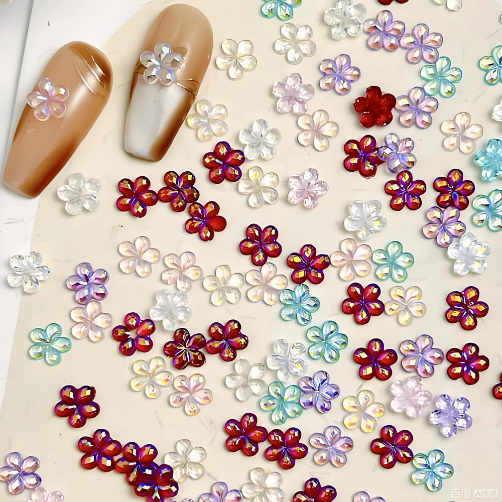 

50PCS 6mm 3D Aurora Polaris Acrylic Flower Nail Art Charms Accessories Parts For Nails Decoration Manicure Supplies Material