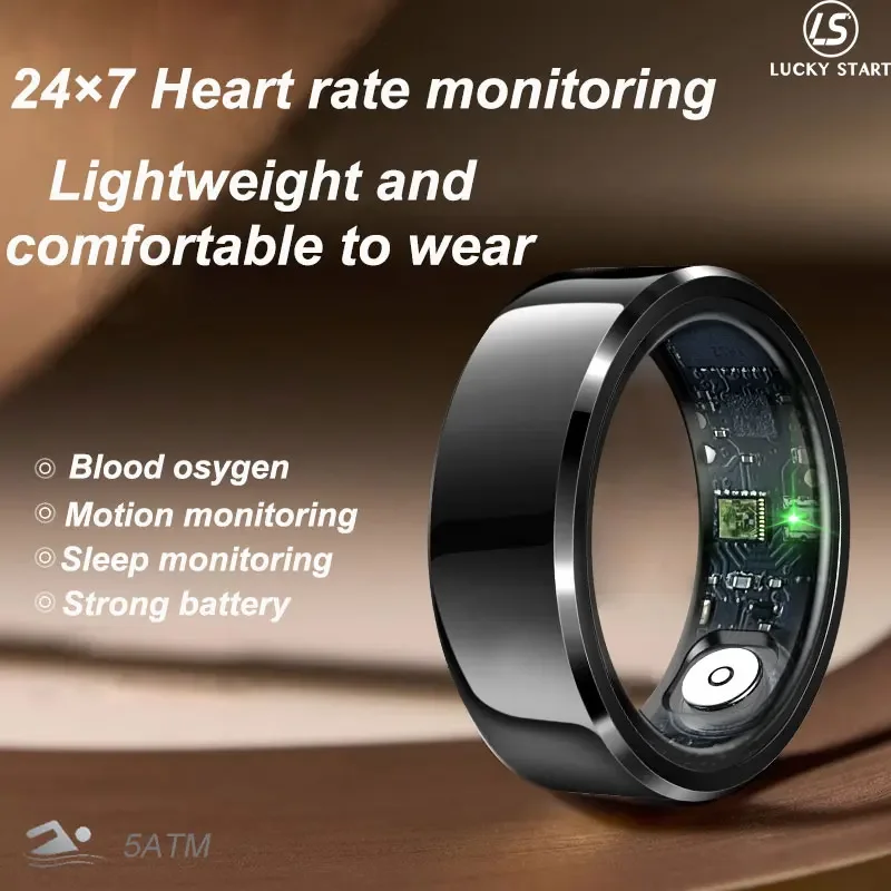 

Smart Ring Men Women Health Detection Heart Rate Blood Oxygen Sleep Monitor Sports Tracker IP68 Waterproof Big Battery R6