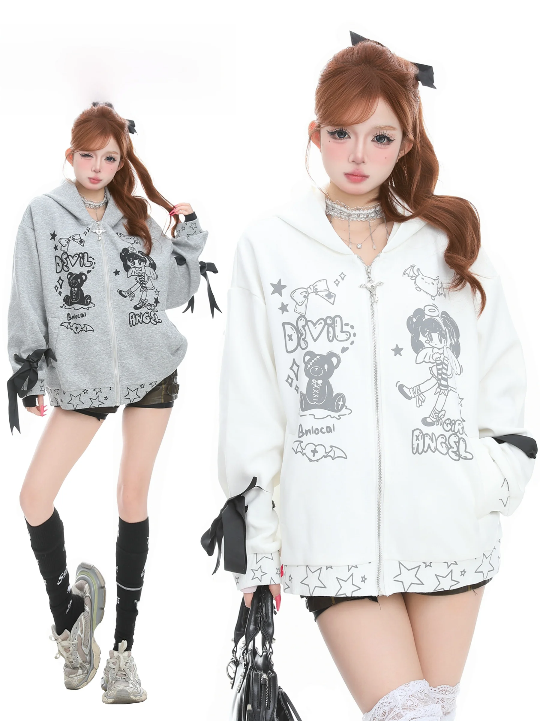 

Кардиган-свитшот BASTERDS с капюшоном и узлом, аниме-дизайн, женский, свободный крой, стройнящий силуэт, верхняя одежда, весенний сезон, полиэстер, хлопок