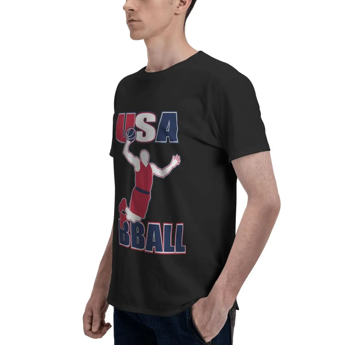 USA Basketball Winter Graphic Men's Short Sleeve T-shirts Retro 3D Printed Cotton Tops High Quality Custom Male Short Tee